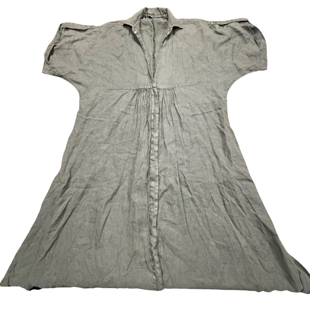 NEW Zara‎ The Lovina Dress Green Linen Midi Shirt Dress XS